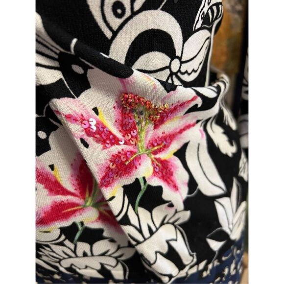 Vintage 80s Alberto Makali Women’s Medium Black Floral 2 Piece Outfit Set Blouse - Picture 6 of 12